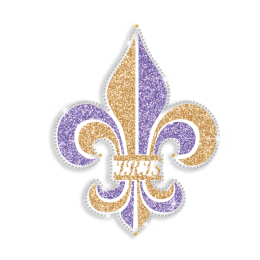 Gold & Purple Iris Fleur De Lis Iron-on Glitter Transfer Motif