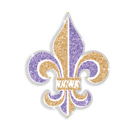 Gold & Purple Iris Fleur De Lis Iron-on Glitter Transfer Motif