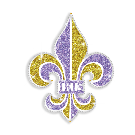 Citrine & Purple Iris Fleur De Lis Iron-on Glitter Rhinestone Transfer