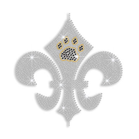 Crystal Fleur De Lis with Paw Print Iron on Rhinestone Transfer