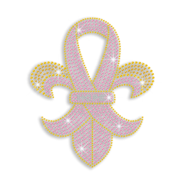 Gold & Pink Iris Feur De Lis Iron-on Rhinestone Transfer