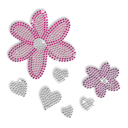 Rhinestone Flower and Heart Iron on Motif