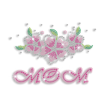 Pretty Carnation Flower of Mom Iron-on Rhinestone Transfer