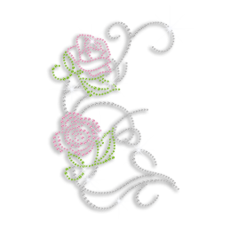 Pretty Bling Pink Flowers Iron on Rhinestone Transfer