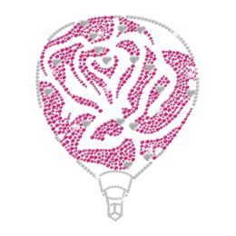 Rose Pink Flower Hot-air Balloon Hotfix Rhinestone Transfer