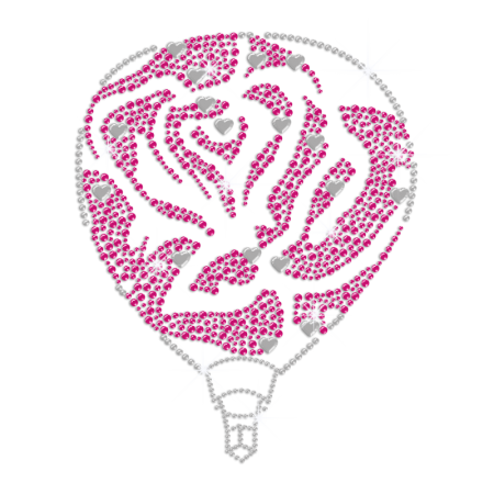 Rose Pink Flower Hot-air Balloon Hotfix Rhinestone Transfer