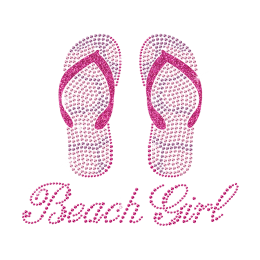 Rhinestud Pink Beach Flip Flops Hotfix Transfer