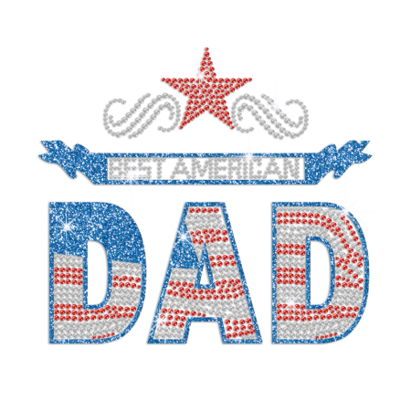 Best American Dad Iron on Flatback Rhinestud Glitter Applique