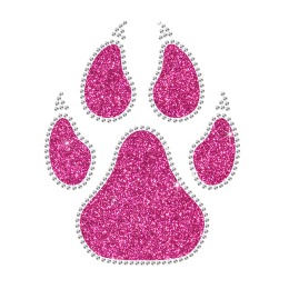 Shining Glitter Hotfix Pink Paw Bling Motif