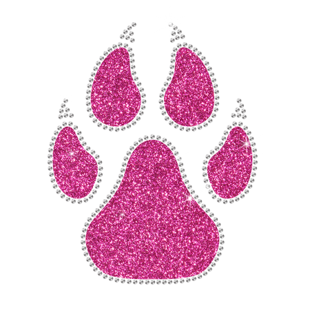 Shining Glitter Hotfix Pink Paw Bling Motif