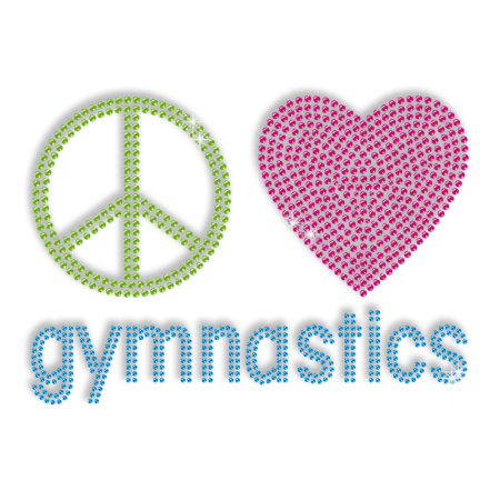 Peace Love Gymnastics Hotfix Rhinestone Transfer