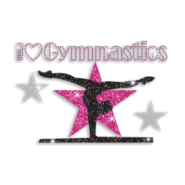 Customizable I Heart Gymnastics Rhinestud Glitter Iron-on Transfer