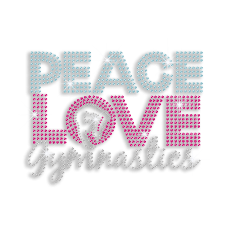 Colorful Peace Love Gymnastics Iron-on Rhinestone Transfer