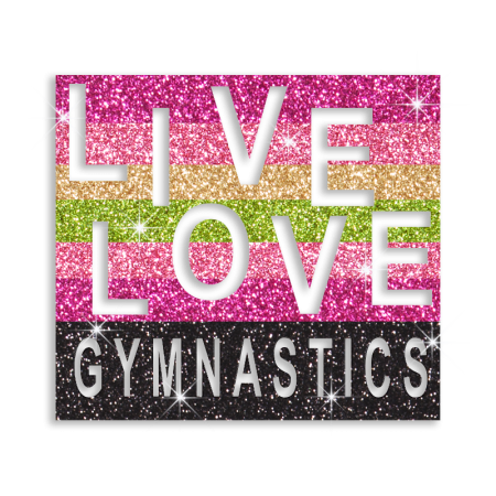 Live Love Gymnastics in Rainbow Lines Glitter Iron-on Transfer