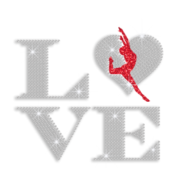 Blingy Gymnastics Love Heart Iron-on Glitter Rhinestone Transfer