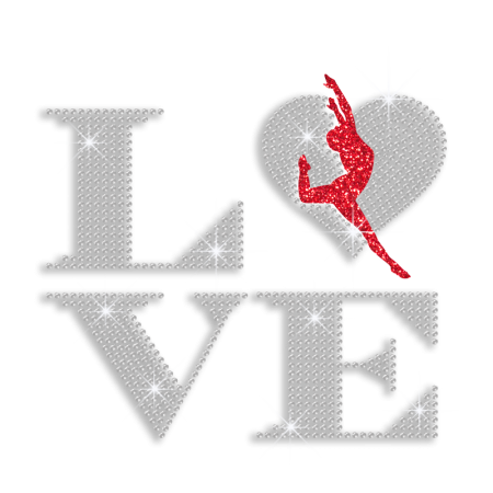 Blingy Gymnastics Love Heart Iron-on Glitter Rhinestone Transfer