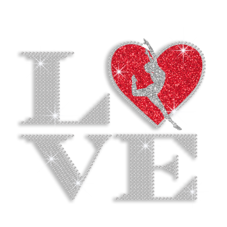 Bling Heart with Gymnastics Love Iron-on Rhinestone Transfer