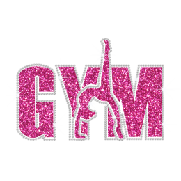 Pink Gymnast Iron on Glitter Rhinestone Transfer