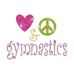 Heart and Peace Pattern with the Word Gymnastic Hotfix Rhinestone