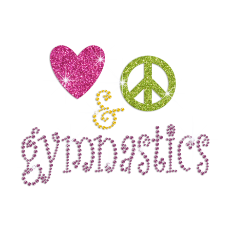 Heart and Peace Pattern with the Word Gymnastic Hotfix Rhinestone