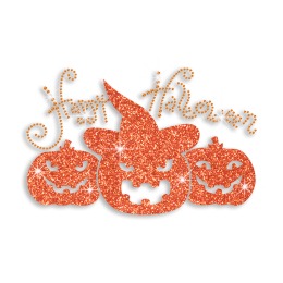 Happy Halloween Pumpkins Iron-on Glitter Rhinestone Transfer