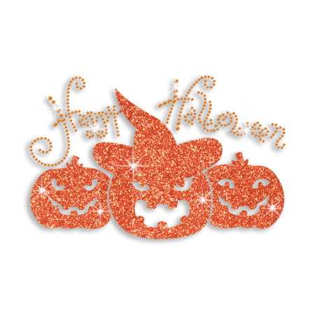 Happy Halloween Pumpkins Iron-on Glitter Rhinestone Transfer