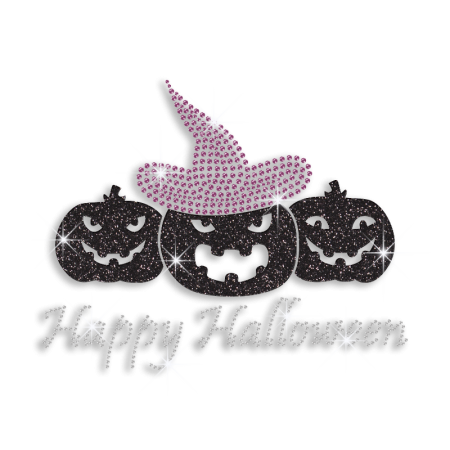 Black Pumpkins Happy Halloween Glitter Iron-on Transfer