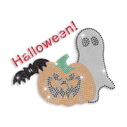 Halloween Pumpkin & Ghost Iron-on Glitter Rhinestone Transfer