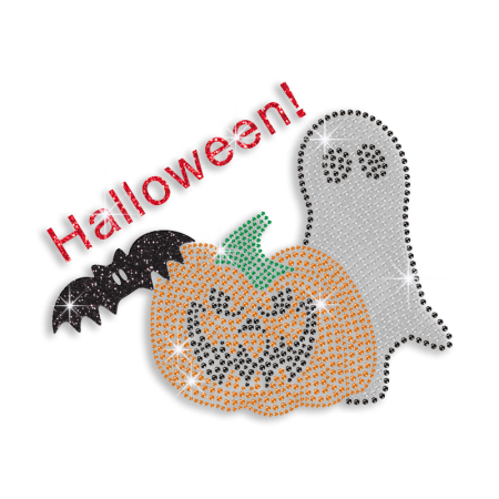 Halloween Pumpkin & Ghost Iron-on Glitter Rhinestone Transfer