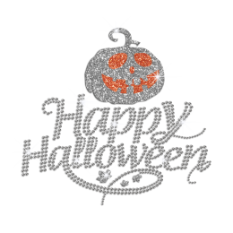 Happy Halloween Iron on Glitter Rhinestone Transfer Motif