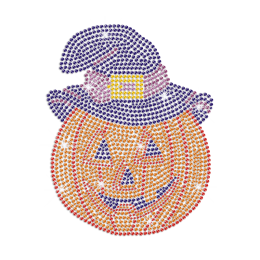 Bling Pumpkin with Wizard\'s Hat Iron on Rhinestone Transfer Decal