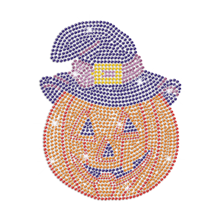 Bling Pumpkin with Wizard's Hat Iron on Rhinestone Transfer Decal