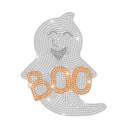 Smiling Ghost Boo Iron on Rhinestone Transfer Decal