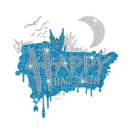 Custom Happy Halloween Iron on Glitter Rhinestone Transfer Decal