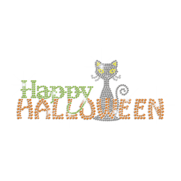 Happy Halloween with A Little Cat Iron on Rhinestone Transfer Decal