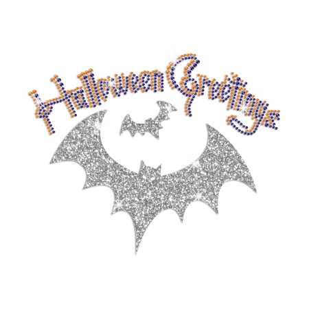 Halloween Greeting from Glittering Bat Rhinestone Iron On