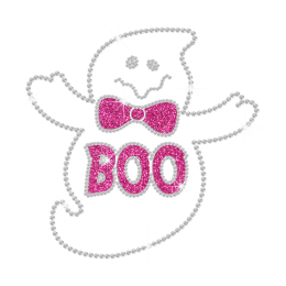 Bling Ghost with Pink Bowknot Glitter Rhinestone Iron On