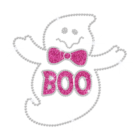 Bling Ghost with Pink Bowknot Glitter Rhinestone Iron On