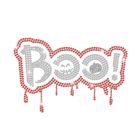 Halloween Boo with Glittering Pumpkin Iron on Rhinestone Transfer Motif