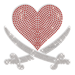 Red Heart with Crossed Sword Custom Rhinestone Iron on