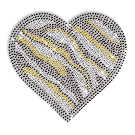 Zebra Print Heart Design Rhinestone Hotfix Transfer