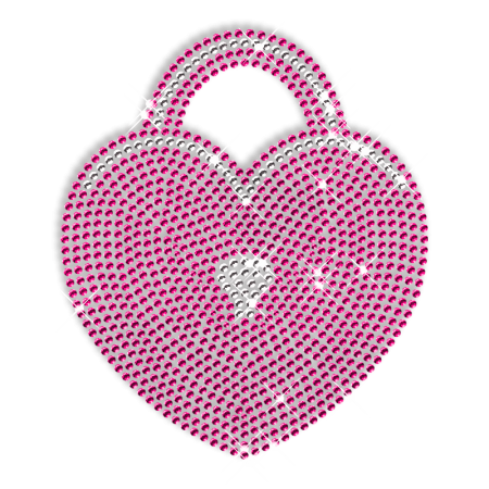 Bling Rhinestone Iron on Heart Lock Motif Pattern