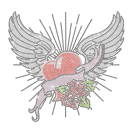 Rose Heart with Wings Hotfix Rhinestone Transfer