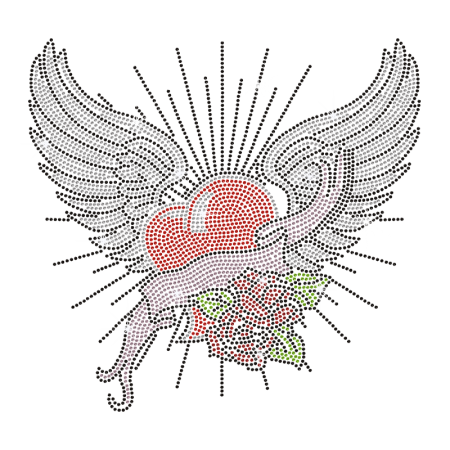 Rose Heart with Wings Hotfix Rhinestone Transfer