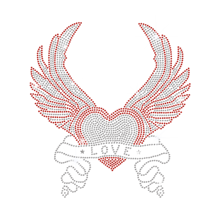 Bling Strass Love Heart n Wings Iron On Transfer