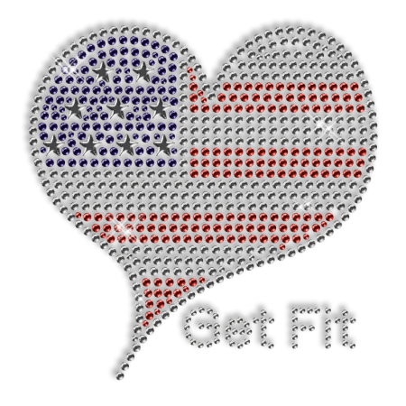Custom Hot Shinning American Flag Pattern Heart Diamante Iron on Transfer Design for Shirts