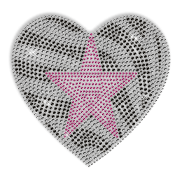 Custom Best Shinning Pink Star in Striped Heart Diamante Iron on Transfer Design for Clothes