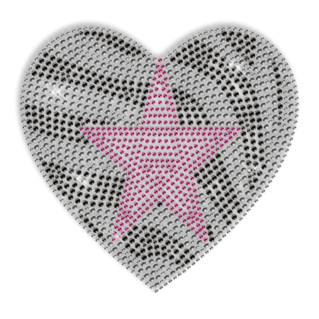 Custom Best Shinning Pink Star in Striped Heart Diamante Iron on Transfer Design for Clothes