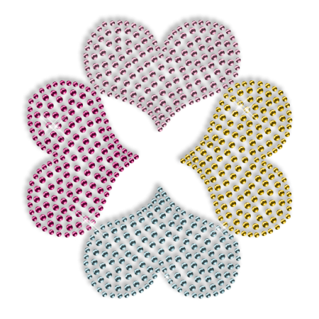 Custom Sparkle Four Hearts in Different Colors Korean Rhinestone Iron on Transfer Design for Clothes