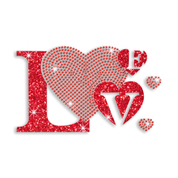 Love Letter with Red Heart Iron on Glitter Rhinestone Motif